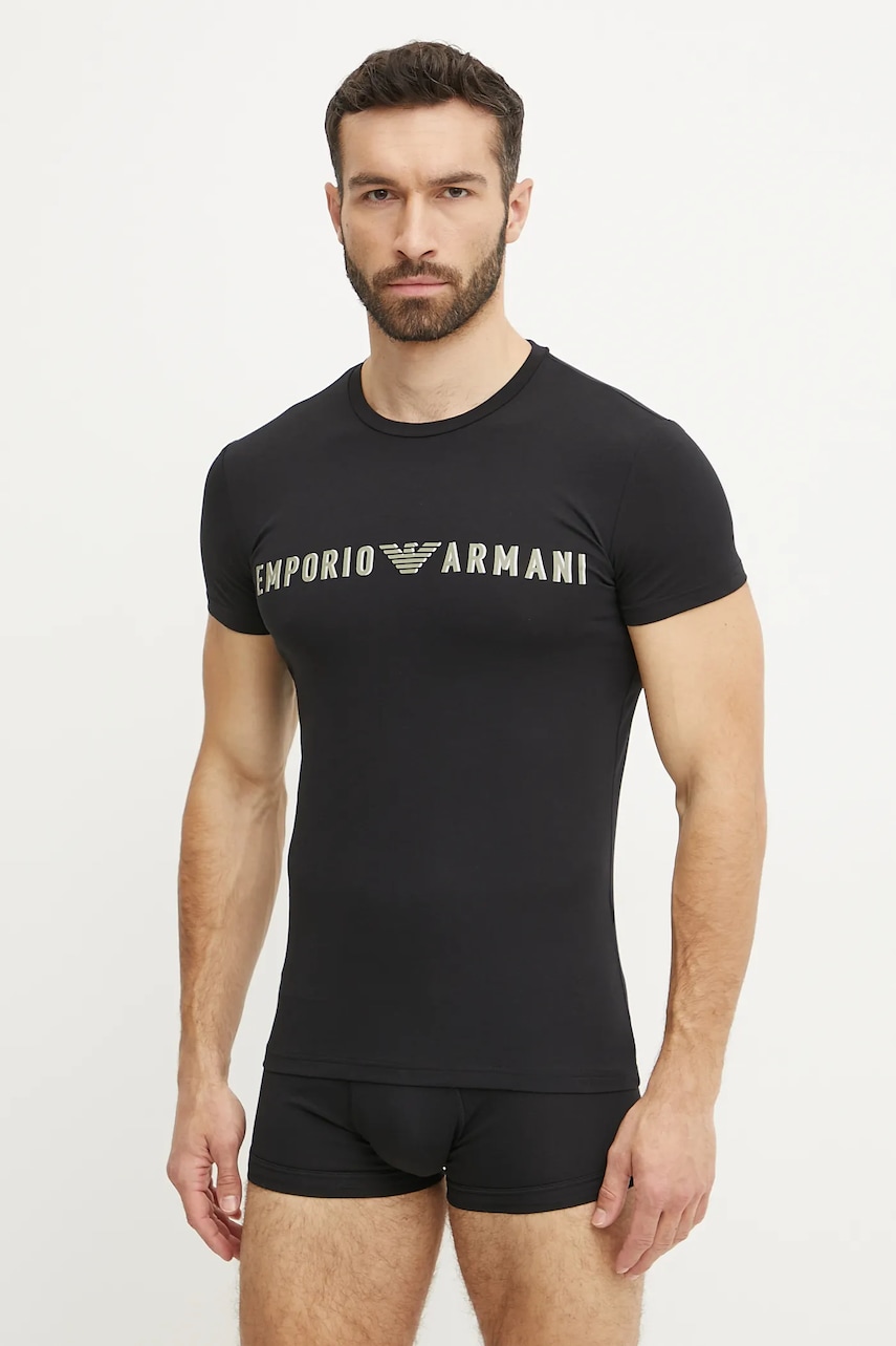 Emporio Armani Underwear pijama barbati, culoarea negru, cu imprimeu, EM000398 AF10772
