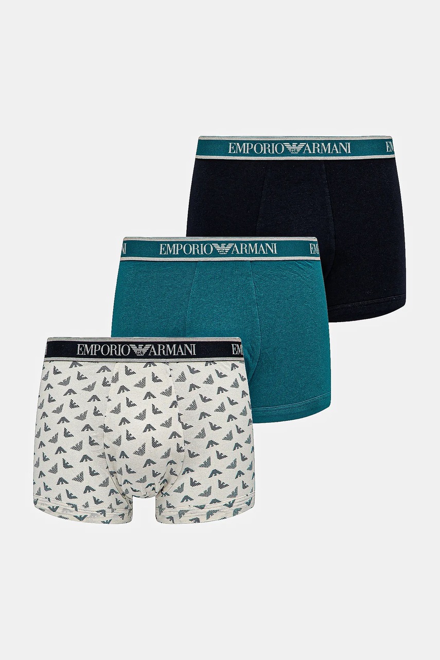 Levně Boxerky Emporio Armani Underwear 3-pack pánské, modrá barva, EM000370 AF10779