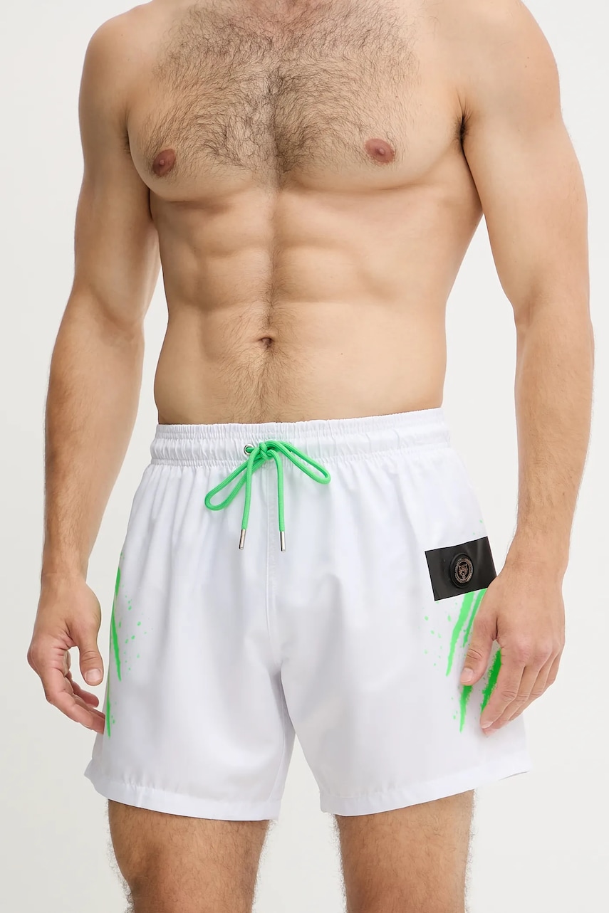 PLEIN SPORT pantaloni scurți de baie culoarea alb, PS25MBM04