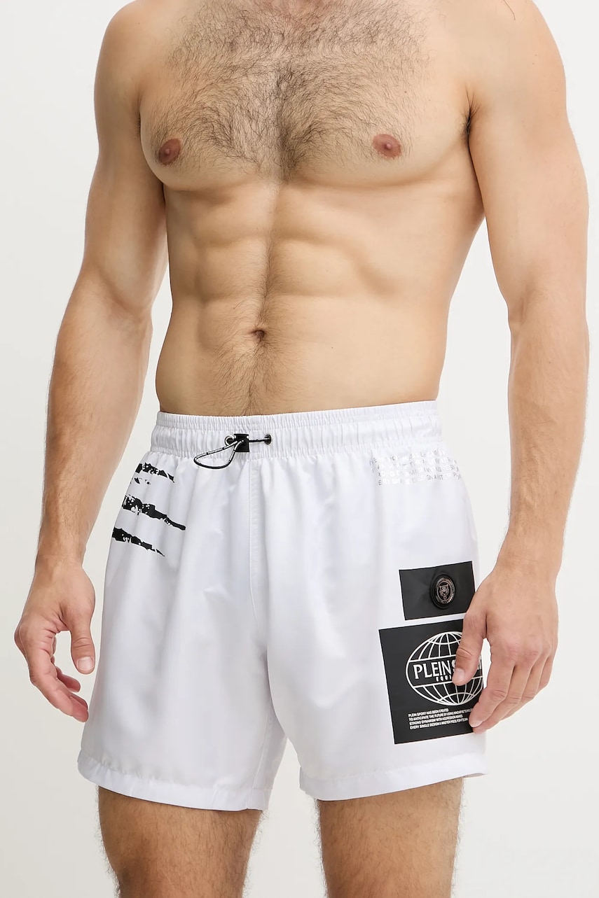 PLEIN SPORT pantaloni scurți de baie culoarea alb, PS25MBM05