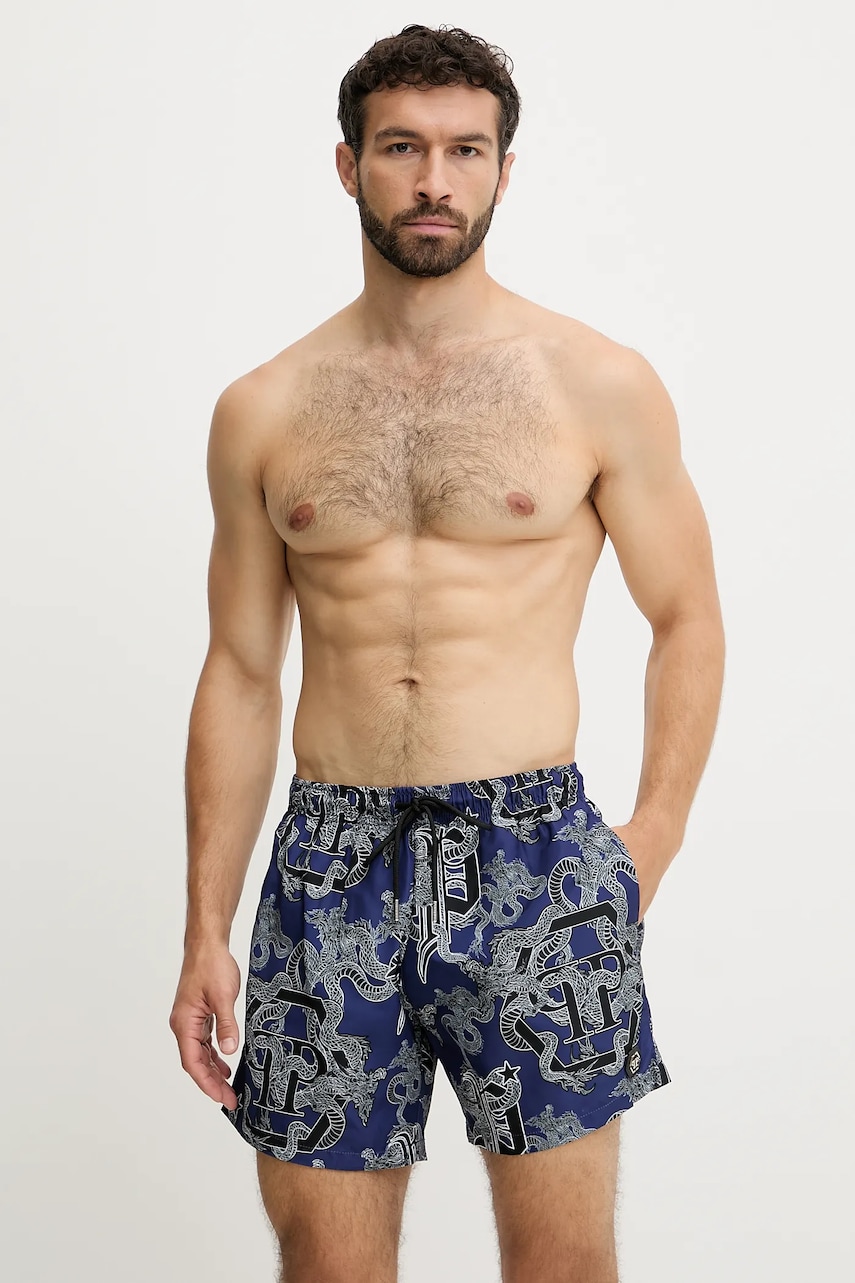 Philipp Plein pantaloni scurți de baie culoarea bleumarin, PM25MBM02