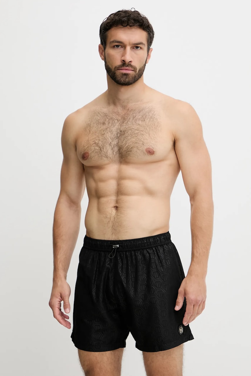 Philipp Plein pantaloni scurți de baie culoarea negru, PM25MBM03