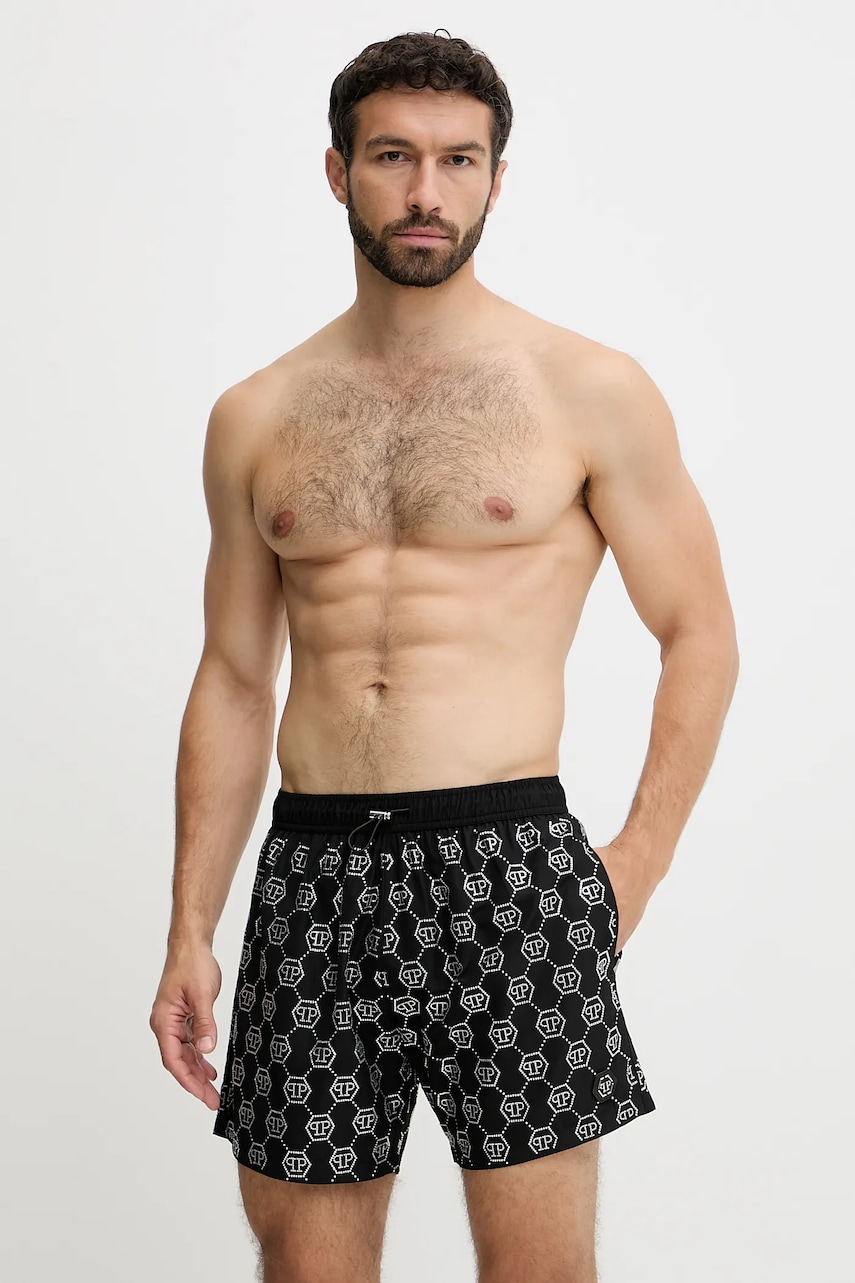Philipp Plein pantaloni scurți de baie culoarea negru, PM25MBM05