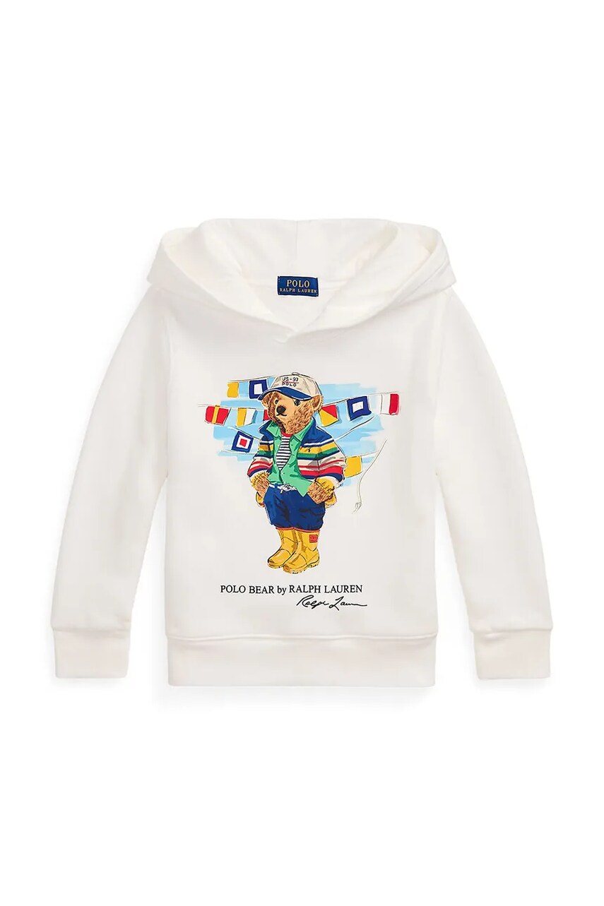 Levně Dětská mikina Polo Ralph Lauren bílá barva, s kapucí, s potiskem, 322974848001