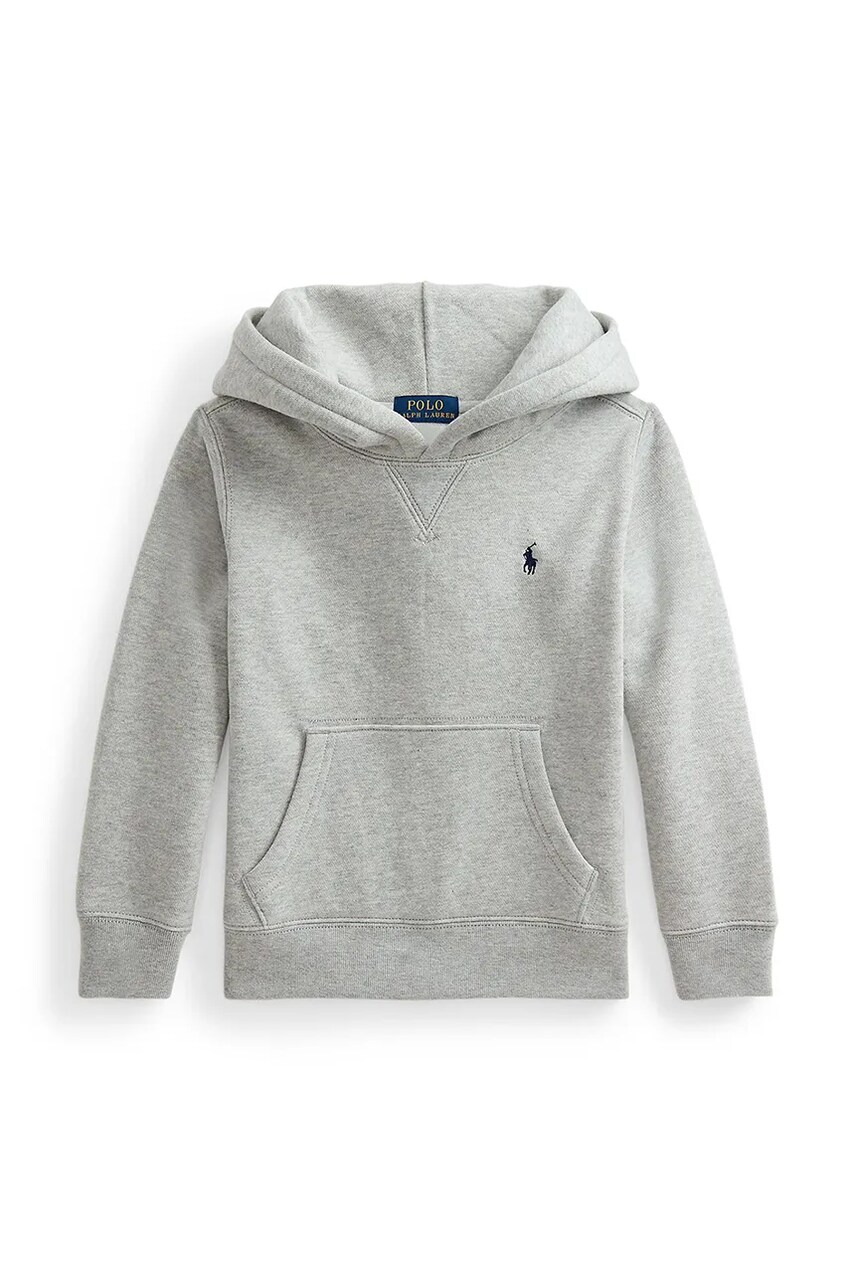 Levně Dětská mikina Polo Ralph Lauren šedá barva, s kapucí, hladká, 322749954017