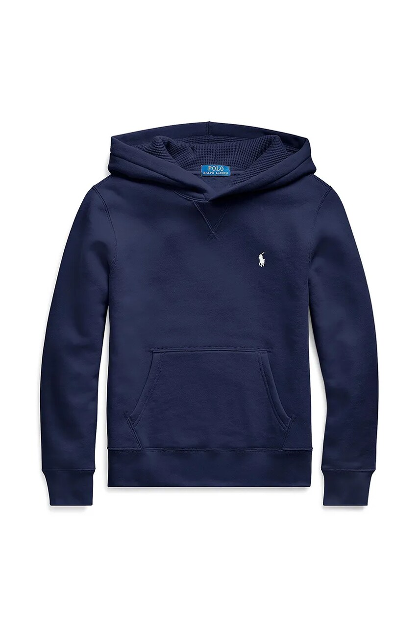 Levně Dětská mikina Polo Ralph Lauren tmavomodrá barva, s kapucí, hladká, 323749954036