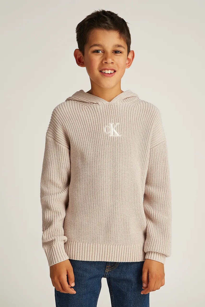 Levně Bavlněný svetr Calvin Klein Jeans béžová barva, IB0IB02413