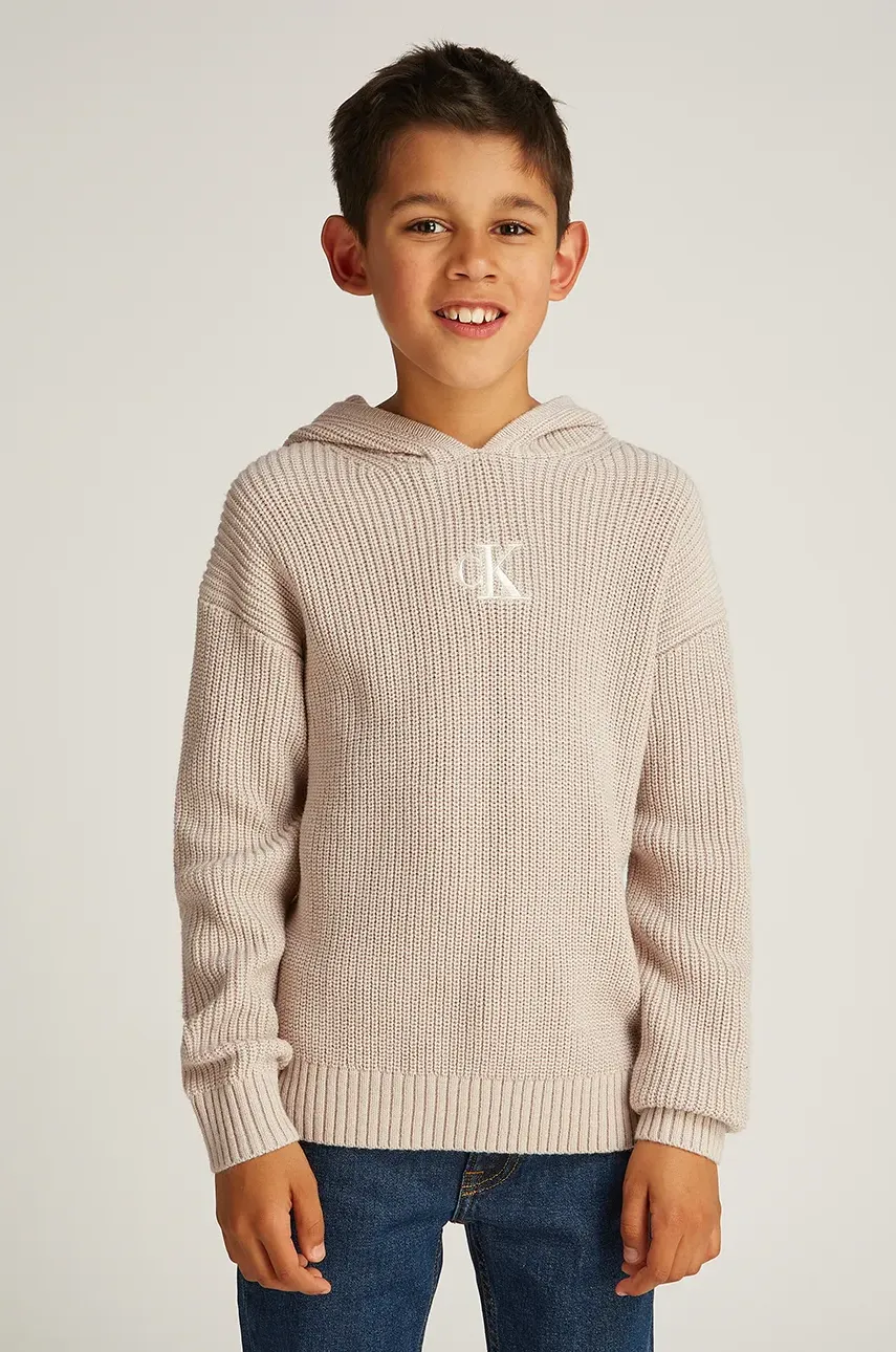Levně Dětský svetr Calvin Klein Jeans 0 béžová barva, IB0IB02413