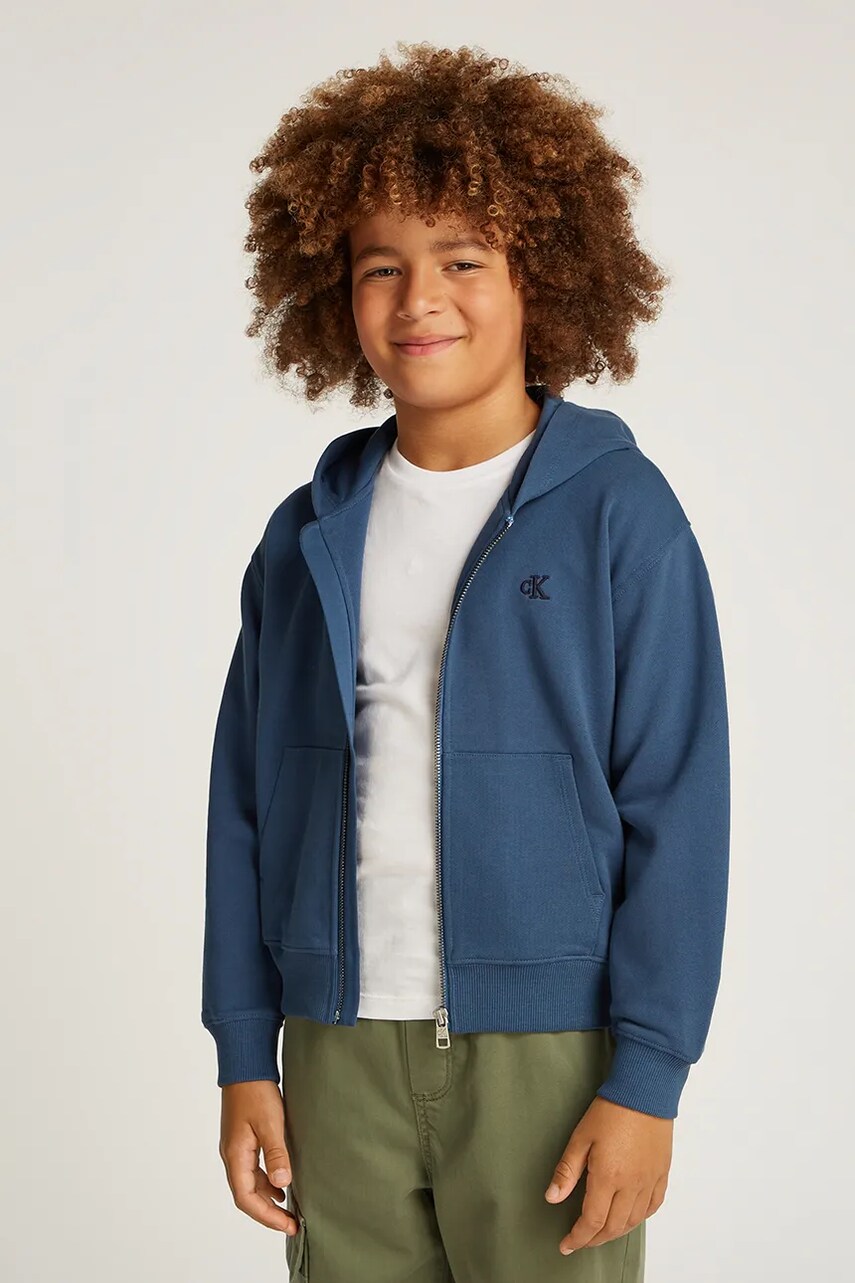 Calvin Klein Jeans gyerek felső sötétkék, sima, kapucnis, IB0IB02379 akciós termékkép 1