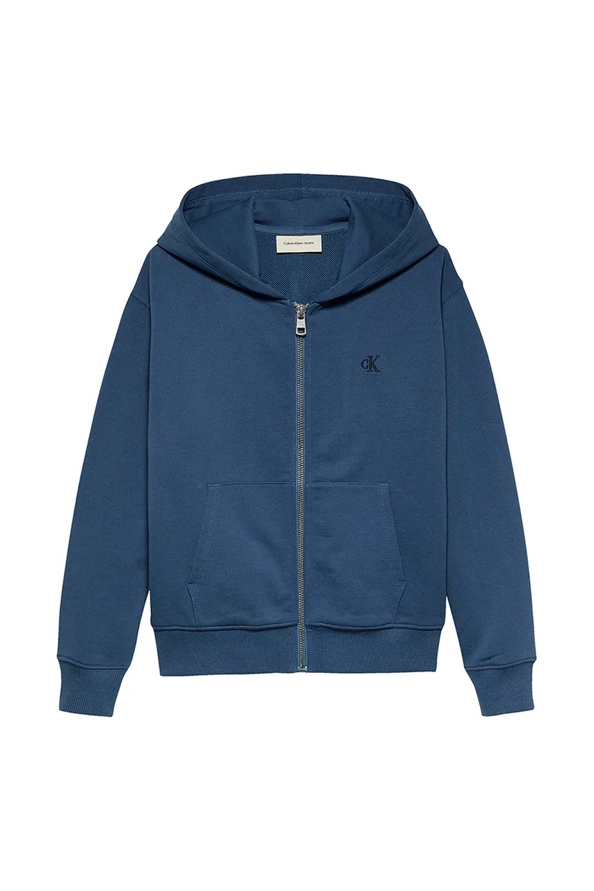 Дитяча кофта Calvin Klein Jeans 0 колір синій з капюшоном однотонна IB0IB02379