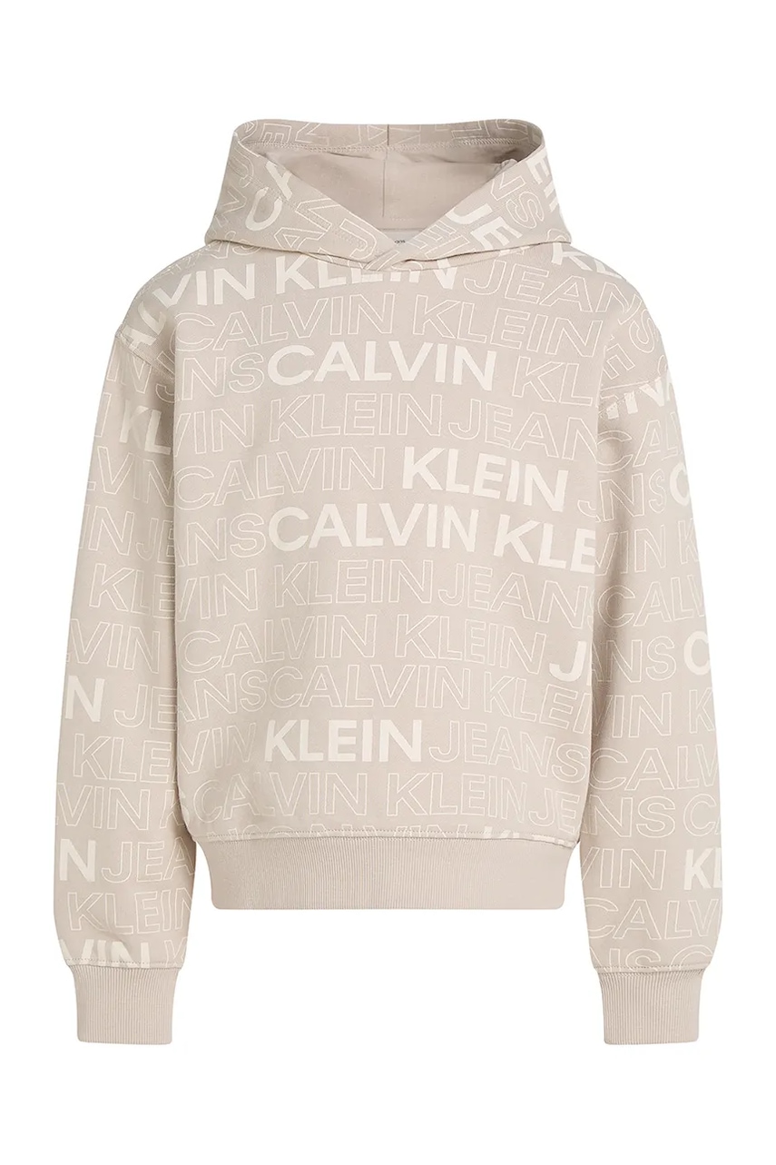 Детская хлопковая кофта Calvin Klein Jeans 0 цвет бежевый с капюшоном узор IB0IB02381 Детская хлопковая кофта Calvin Klein Jeans 0 цвет бежевый с капюшоном узор IB0IB02381