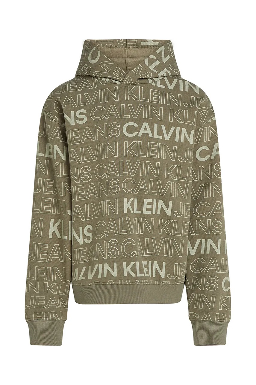 Дитяча бавовняна кофта Calvin Klein Jeans 0 колір зелений з капюшоном візерунок IB0IB02381