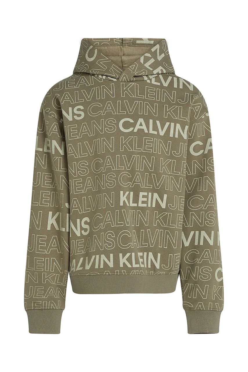 Детская хлопковая кофта Calvin Klein Jeans 0 цвет зелёный с капюшоном узор IB0IB02381 Детская хлопковая кофта Calvin Klein Jeans 0 цвет зелёный с капюшоном узор IB0IB02381