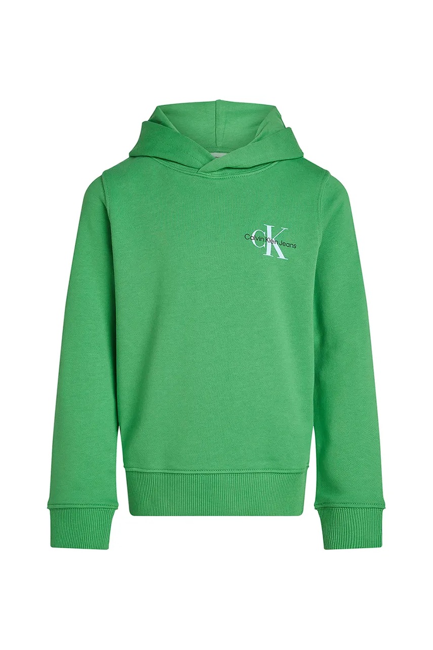 Детская хлопковая кофта Calvin Klein Jeans 0 цвет зелёный с капюшоном с принтом IU0IU00266 Детская хлопковая кофта Calvin Klein Jeans 0 цвет зелёный с капюшоном с принтом IU0IU00266