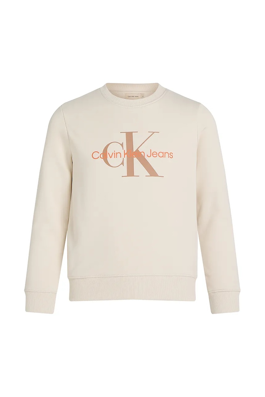 Детская хлопковая кофта Calvin Klein Jeans 0 цвет бежевый с принтом IU0IU00675 Детская хлопковая кофта Calvin Klein Jeans 0 цвет бежевый с принтом IU0IU00675