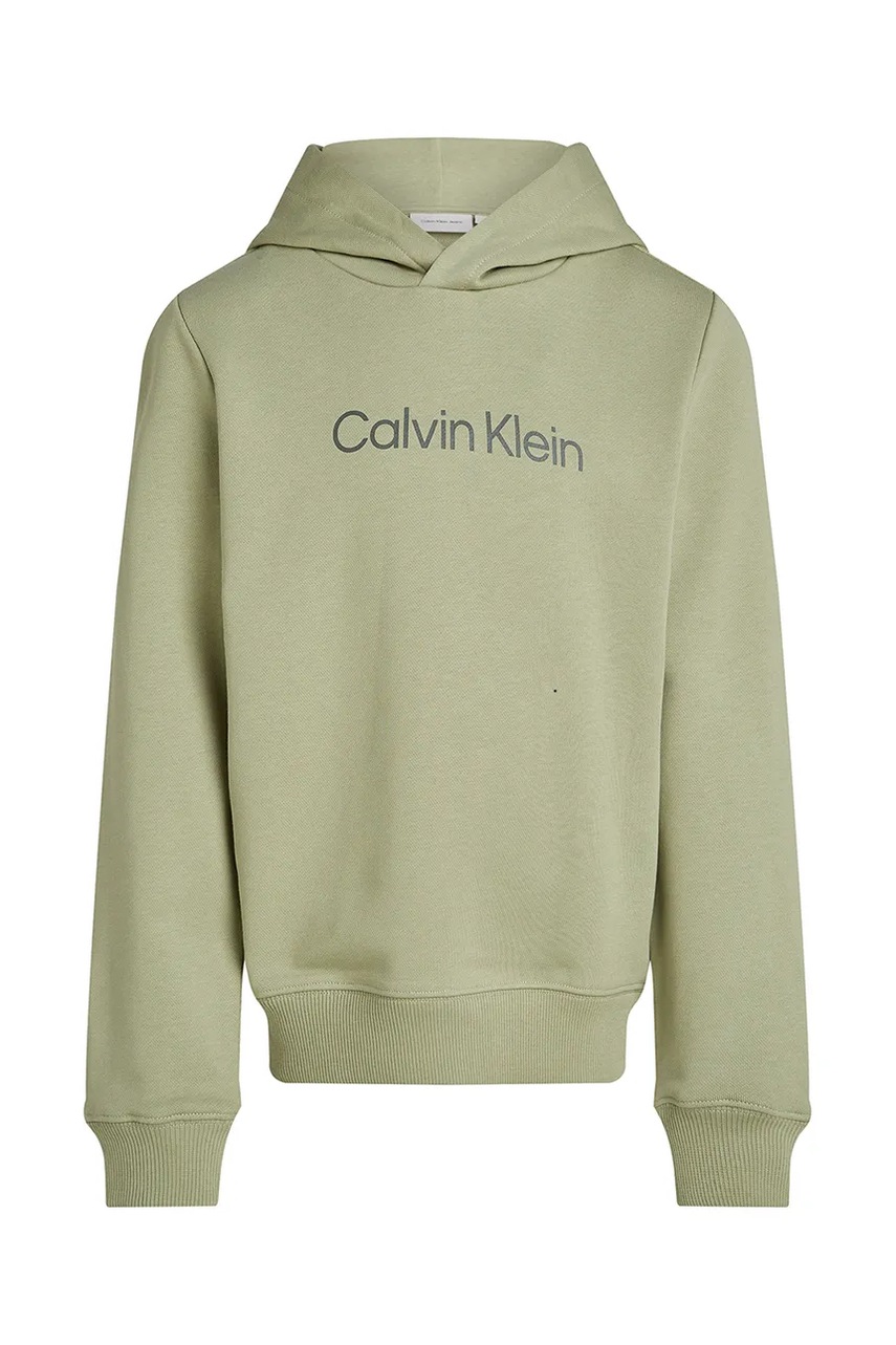 Дитяча бавовняна кофта Calvin Klein Jeans 0 колір зелений з капюшоном з аплікацією IU0IU00679