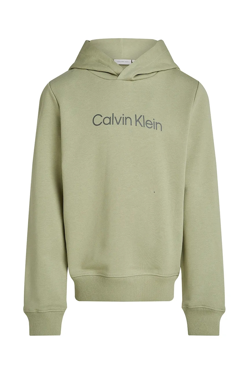 Детская хлопковая кофта Calvin Klein Jeans 0 цвет зелёный с капюшоном с аппликацией IU0IU00679 Детская хлопковая кофта Calvin Klein Jeans 0 цвет зелёный с капюшоном с аппликацией IU0IU00679