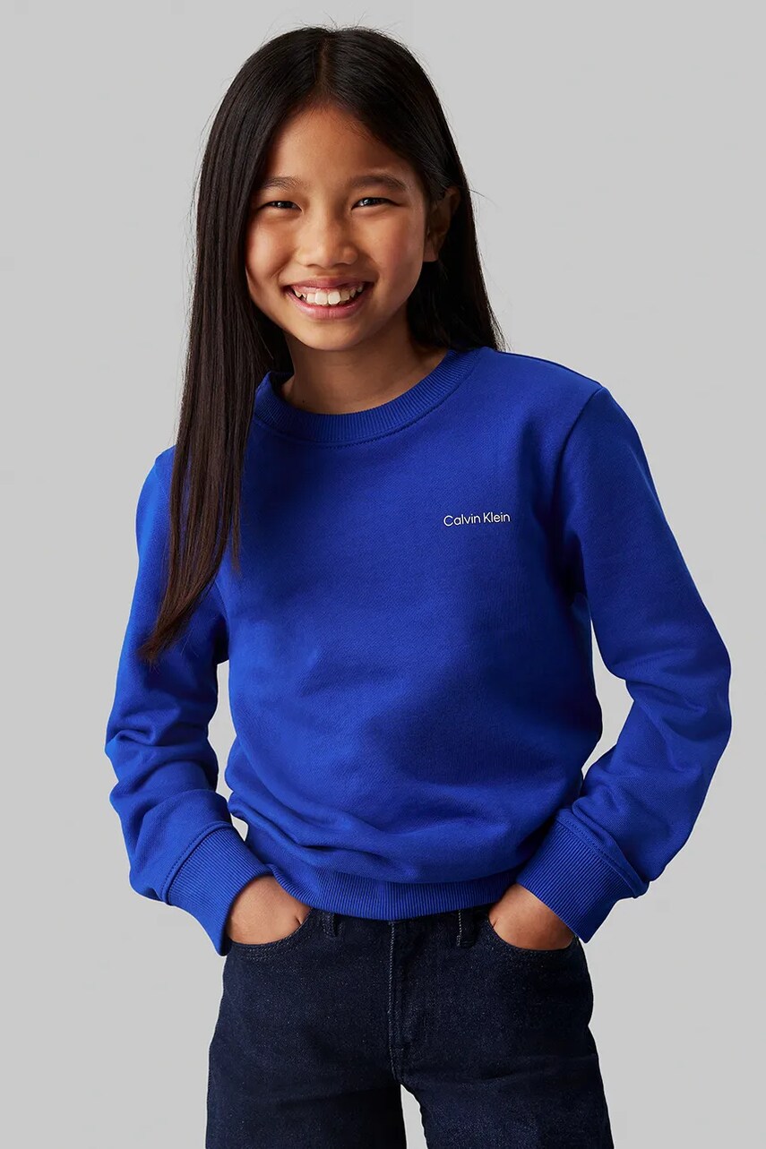 Levně Dětská bavlněná mikina Calvin Klein Jeans modrá barva, hladká, IU0IU00686