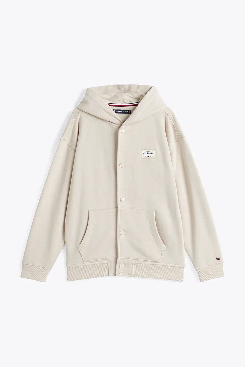 Дитяча кофта Tommy Hilfiger колір бежевий з капюшоном однотонна KB0KB09314