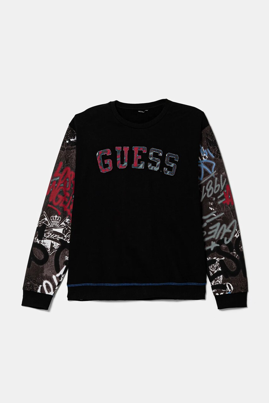 Levně Dětská bavlněná mikina Guess černá barva, vzorovaná, L5RQ01 KA6R4
