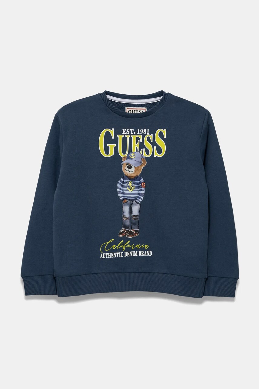 Levně Dětská bavlněná mikina Guess tmavomodrá barva, s potiskem, L5RQ06 KAD74