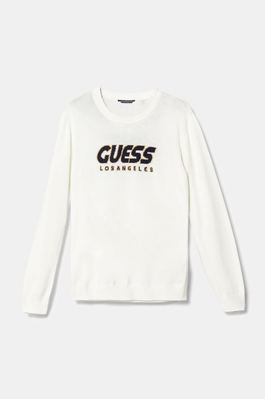 Levně Dětský svetr Guess bílá barva, lehký, L5RR01 Z2BB0