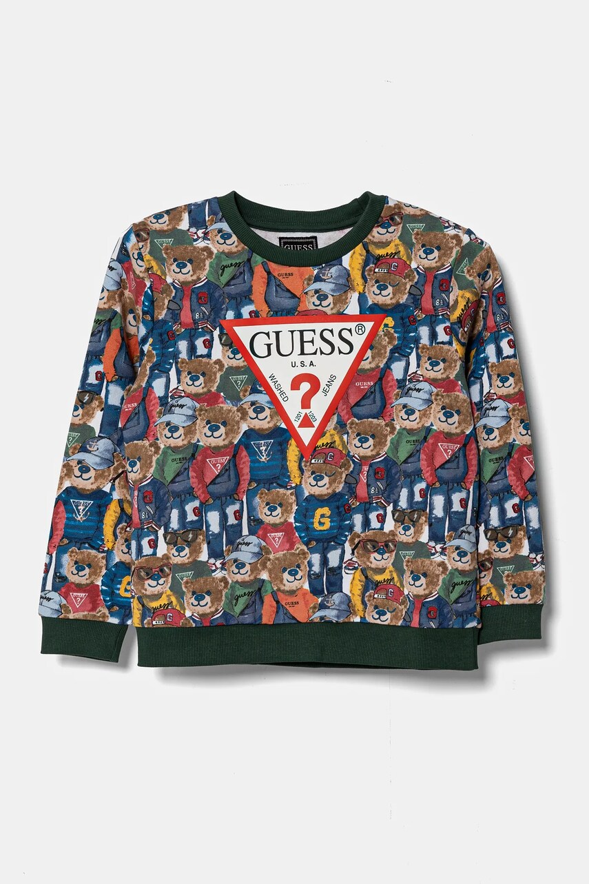 Levně Dětská bavlněná mikina Guess zelená barva, vzorovaná, N5RQ03 KA6R4