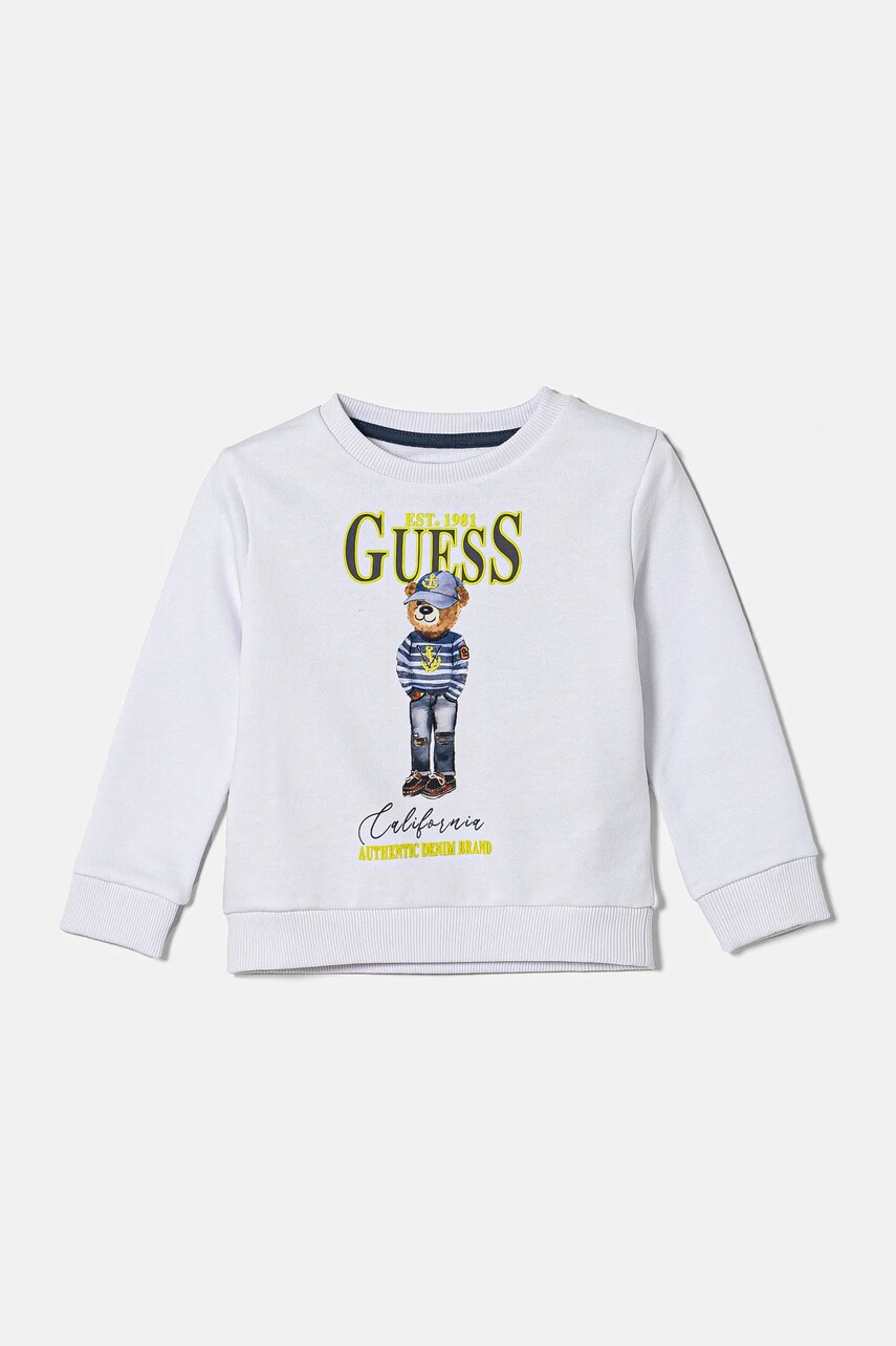 Levně Dětská bavlněná mikina Guess bílá barva, s potiskem, N5RQ05 KAD74