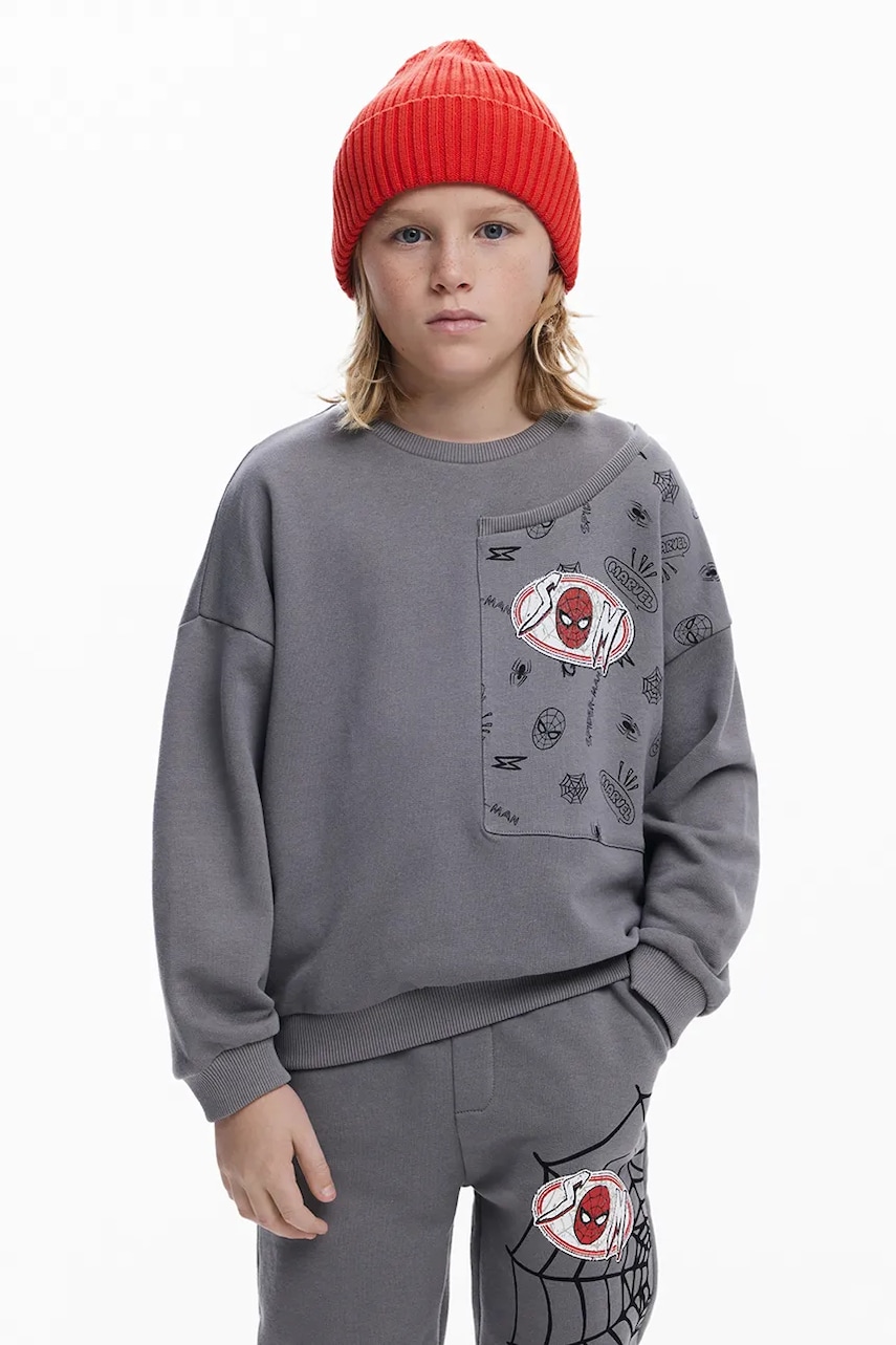 Desigual hanorac de bumbac pentru copii culoarea gri, cu imprimeu, 25SBSK03