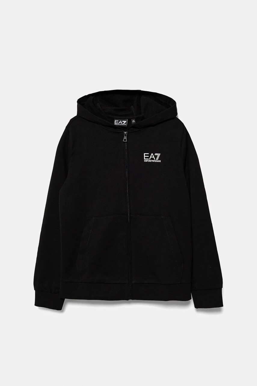 EA7 Emporio Armani hanorac de bumbac pentru copii culoarea negru, cu glugă, cu imprimeu, 7B000064 AF10380
