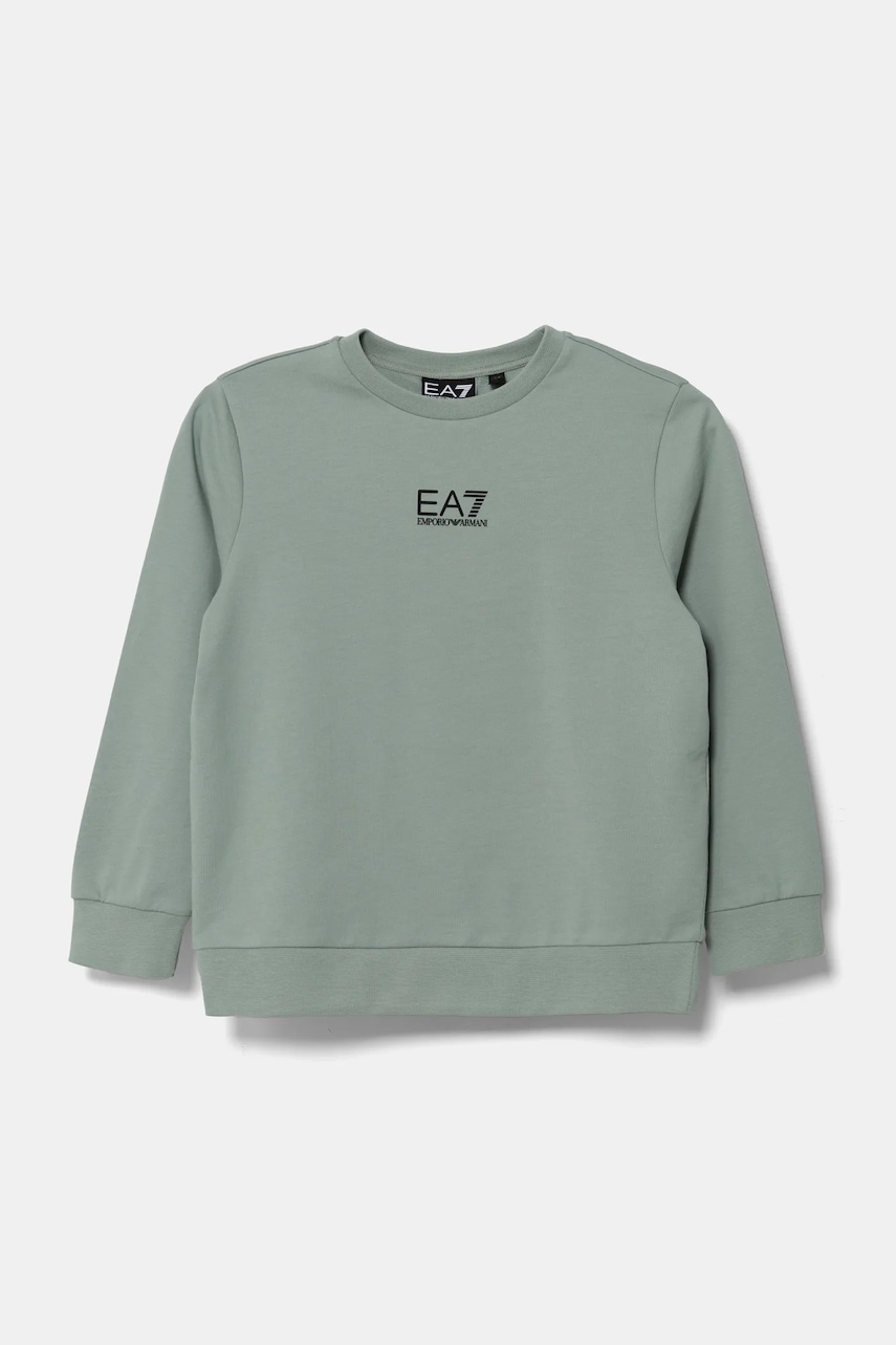 EA7 Emporio Armani hanorac de bumbac pentru copii culoarea verde, cu imprimeu, 7B000025 AF10380