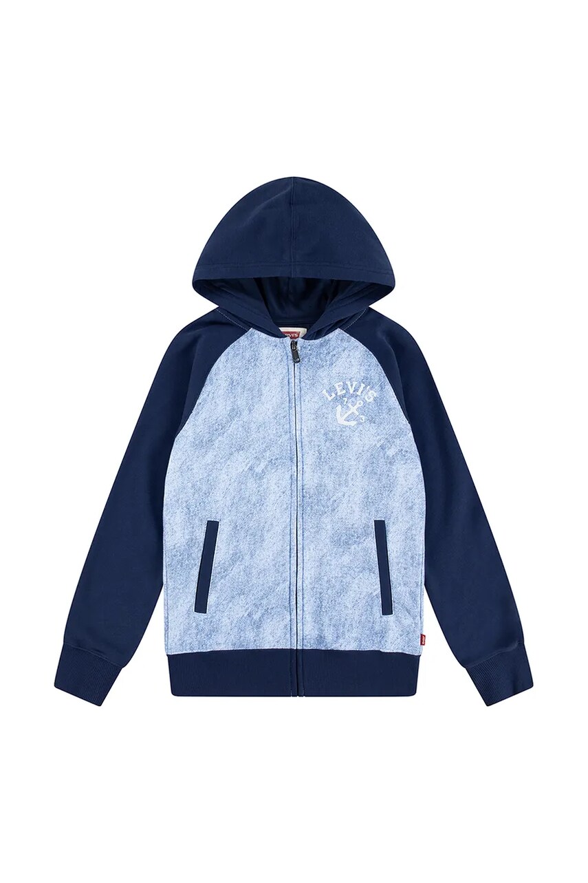 Levi\'s bluza copii TROMPE LOEIL DENIM HOODIE culoarea albastru marin, cu glugă, neted, 8EM394