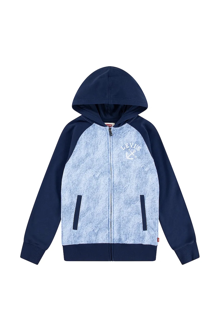 Levi\'s bluza copii TROMPE LOEIL DENIM HOODIE culoarea albastru marin, cu glugă, neted, 8EM394