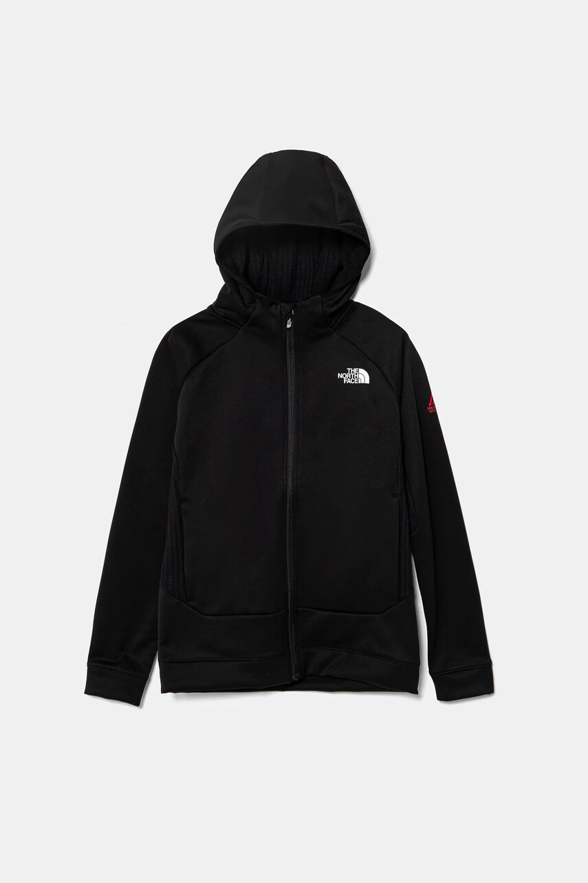 The North Face bluza copii MOUNTAIN ATHLETICS FULL ZIP HOODIE culoarea negru, cu glugă, neted, NF0A89HZKY41