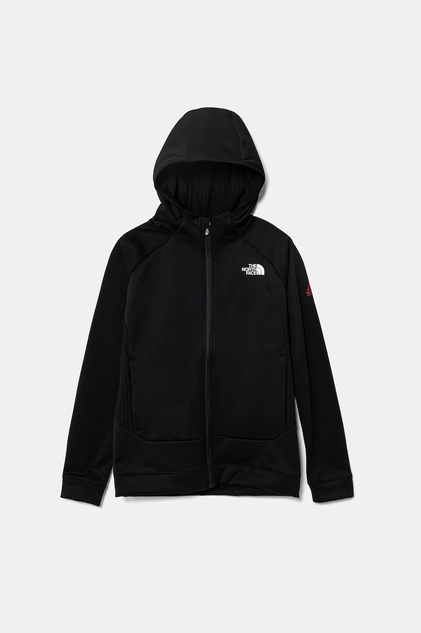 The North Face bluza copii MOUNTAIN ATHLETICS FULL ZIP HOODIE culoarea negru, cu glugă, neted, NF0A89HZKY41