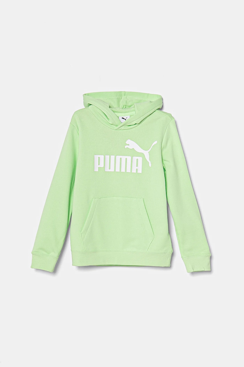 Puma bluza copii ESS No. 1 Logo Hoodie TR culoarea verde, cu glugă, cu imprimeu, 684909 Puma bluza copii ESS No. 1 Logo Hoodie TR culoarea verde, cu glugă, cu imprimeu, 684909
