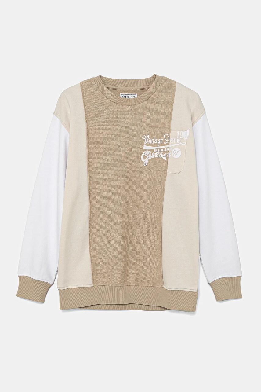 Levně Dětská bavlněná mikina Guess hnědá barva, vzorovaná, L5GQ02 KA6R4