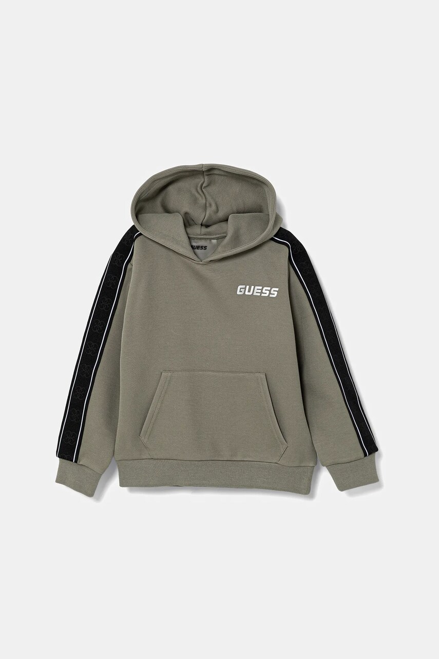 Levně Dětská mikina Guess zelená barva, s kapucí, s aplikací, L5GQ09 KB3P2