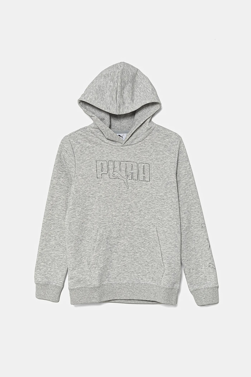 Puma hanorac de bumbac pentru copii ESS LOGO LAB Execution Hoodie TR culoarea gri, cu glugă, cu imprimeu, 685789 Puma hanorac de bumbac pentru copii ESS LOGO LAB Execution Hoodie TR culoarea gri, cu glugă, cu imprimeu, 685789
