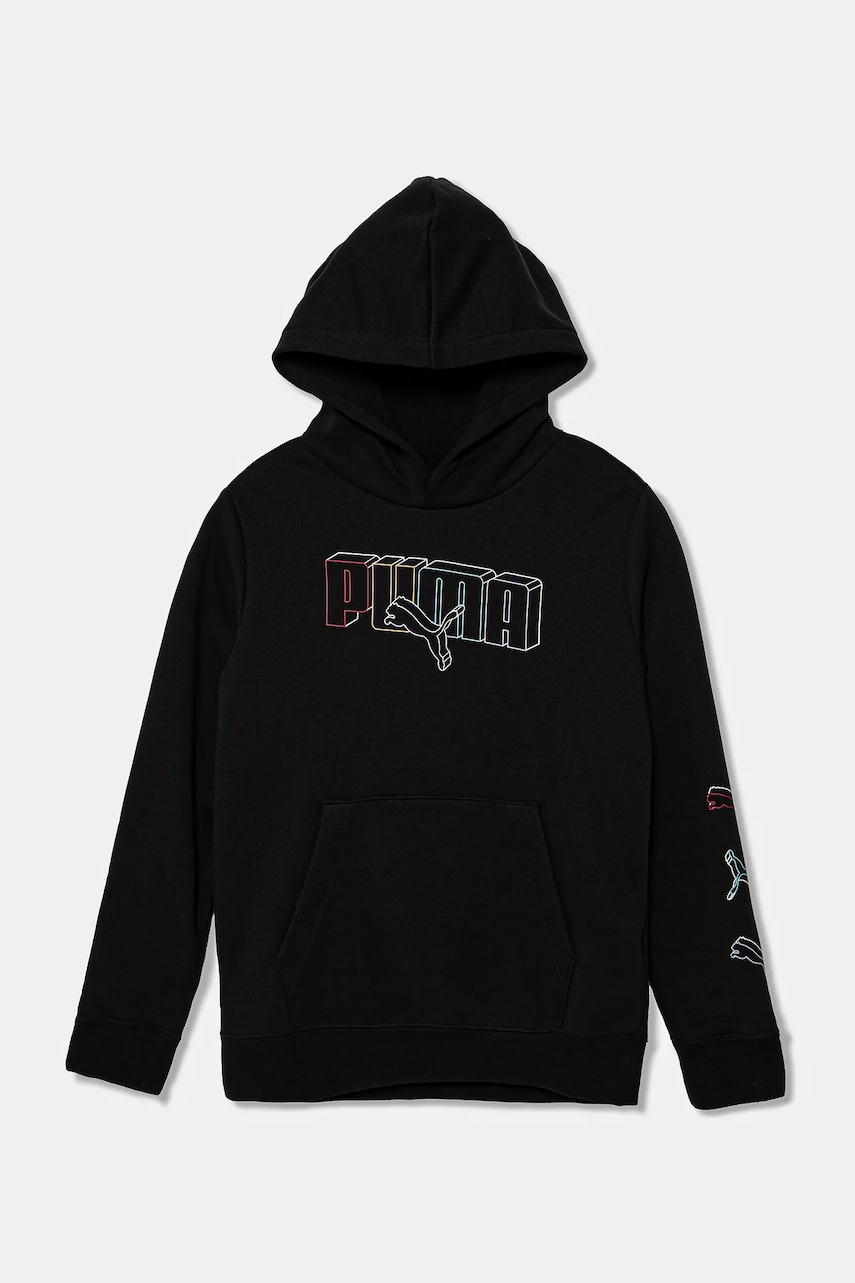 Puma hanorac de bumbac pentru copii ESS LOGO LAB Execution Hoodie TR culoarea negru, cu glugă, cu imprimeu, 685789 Puma hanorac de bumbac pentru copii ESS LOGO LAB Execution Hoodie TR culoarea negru, cu glugă, cu imprimeu, 685789
