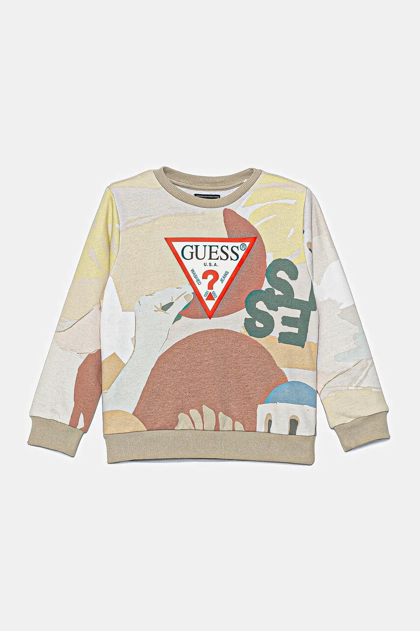 Levně Dětská bavlněná mikina Guess béžová barva, vzorovaná, N5GQ00 KA6R4