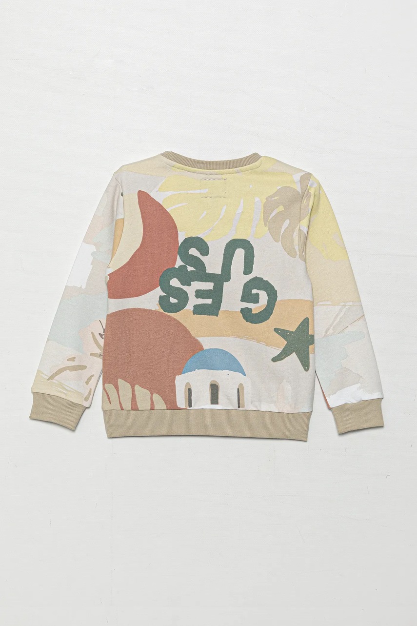 Детская хлопковая кофта Guess цвет бежевый узор N5GQ00 KA6R4