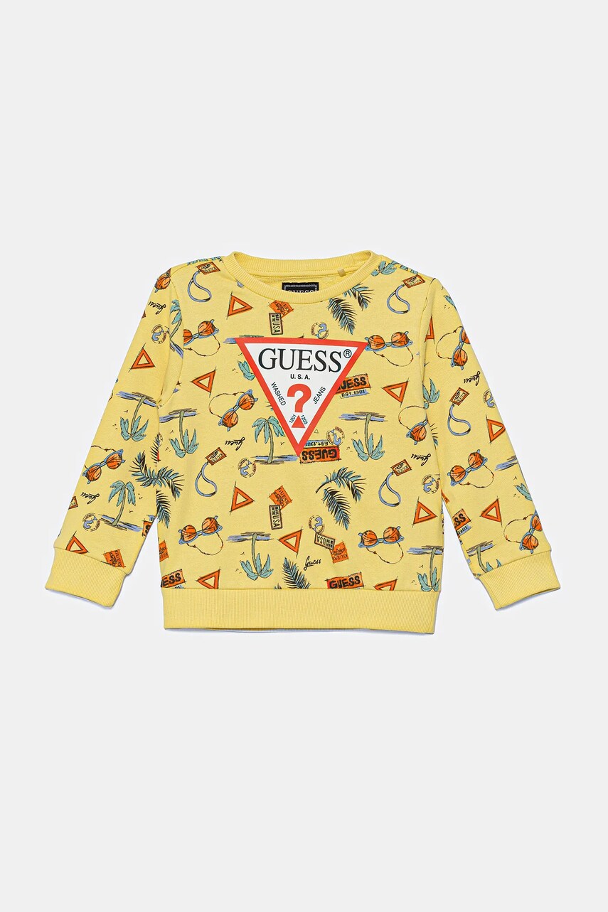 Levně Dětská bavlněná mikina Guess žlutá barva, vzorovaná, N5GQ00 KA6R4