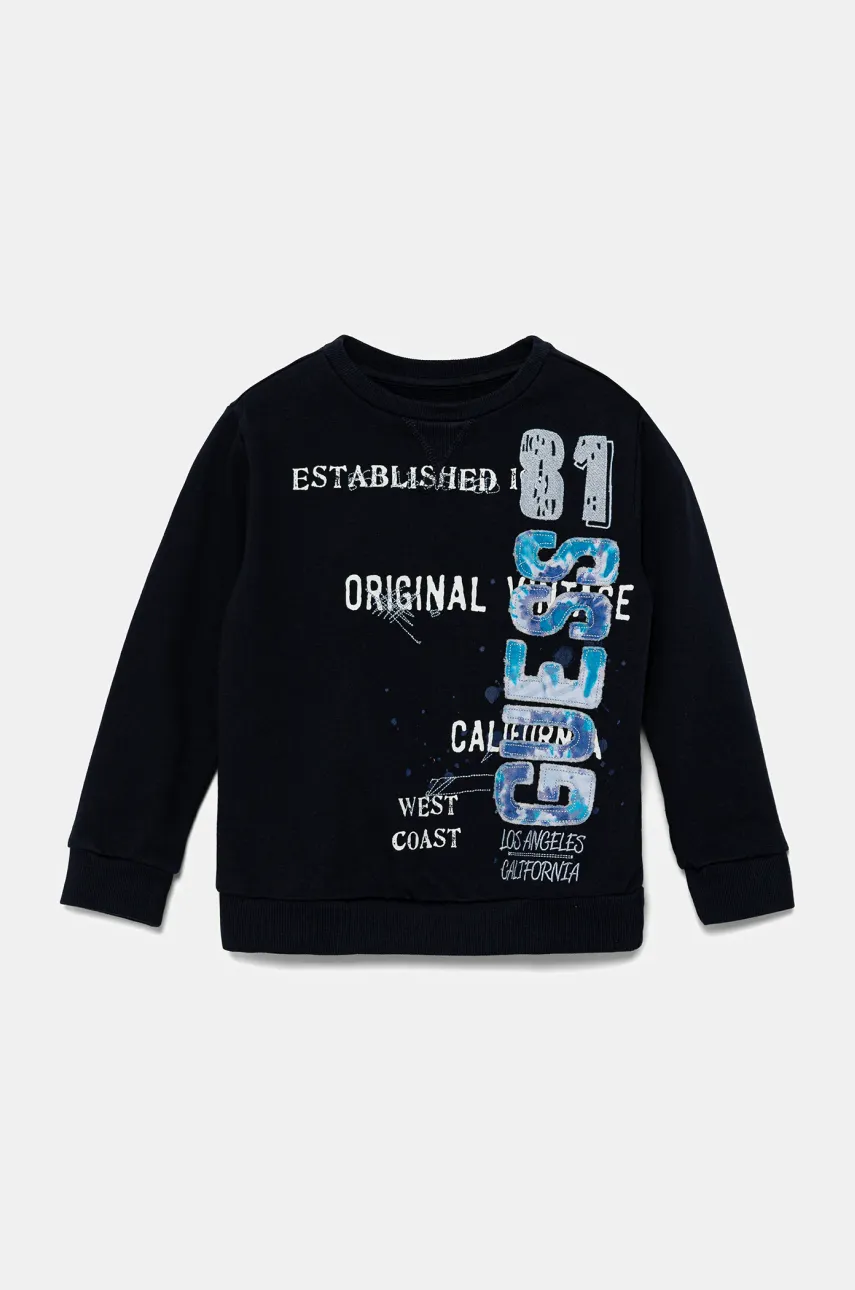 Levně Dětská bavlněná mikina Guess tmavomodrá barva, s potiskem, N5GQ01 KA6R4