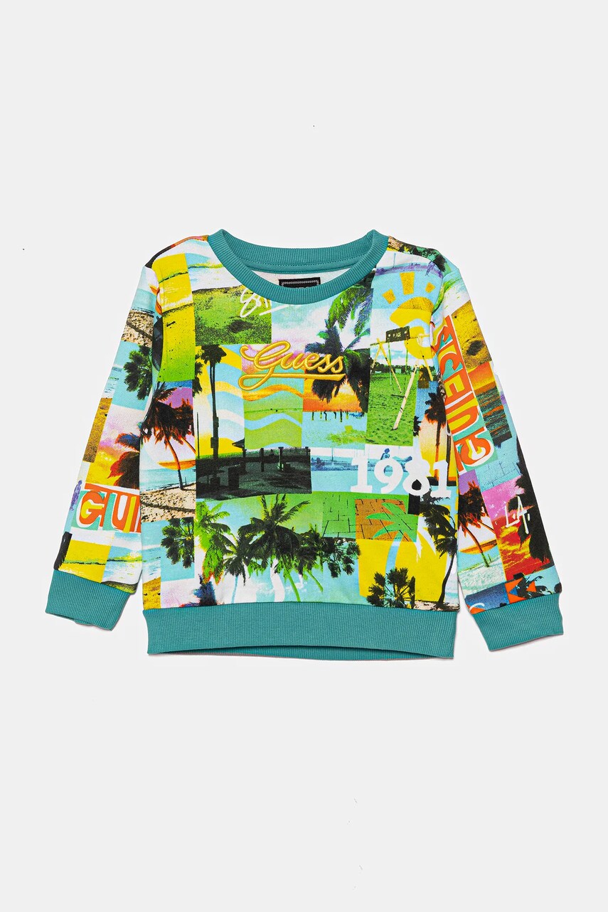Levně Dětská bavlněná mikina Guess zelená barva, vzorovaná, N5GQ05 KA6R4