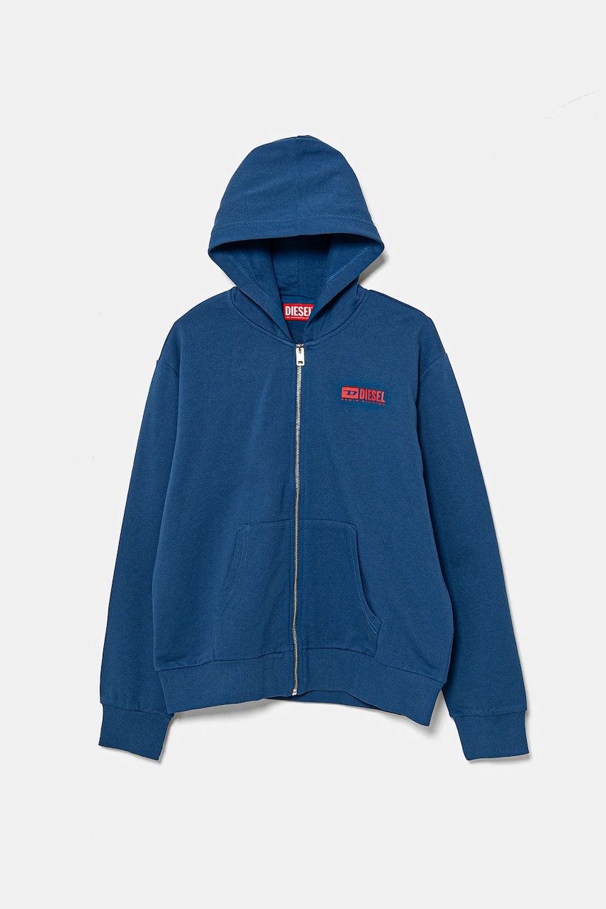 Diesel hanorac de bumbac pentru copii SVOUGZIP OVER SWEAT-SHIRT culoarea violet, cu glugă, cu imprimeu, J02039 Diesel hanorac de bumbac pentru copii SVOUGZIP OVER SWEAT-SHIRT culoarea violet, cu glugă, cu imprimeu, J02039