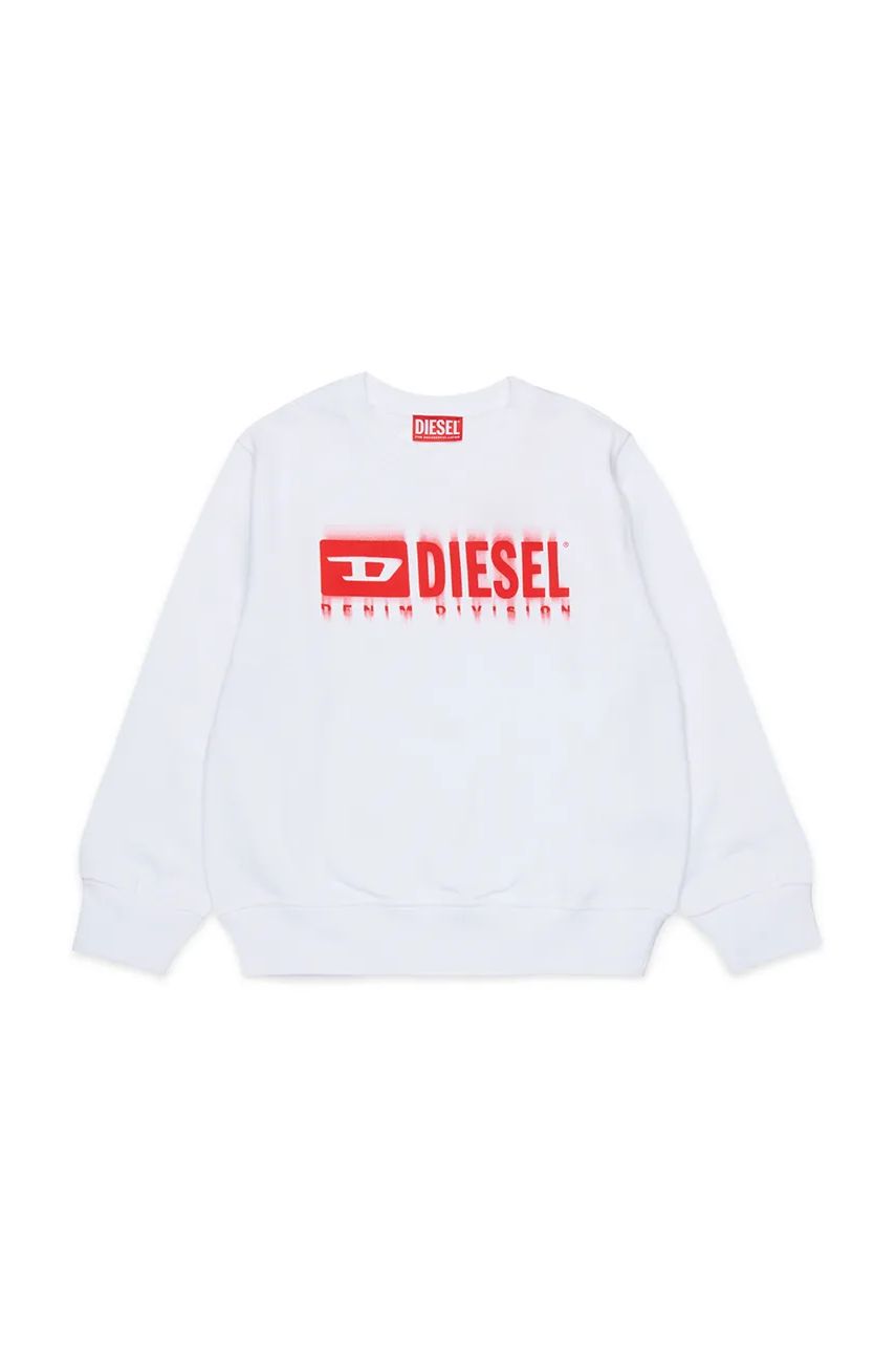 Diesel hanorac de bumbac pentru copii SGINNL8 OVER SWEAT-SHIRT culoarea alb, cu imprimeu, J02040