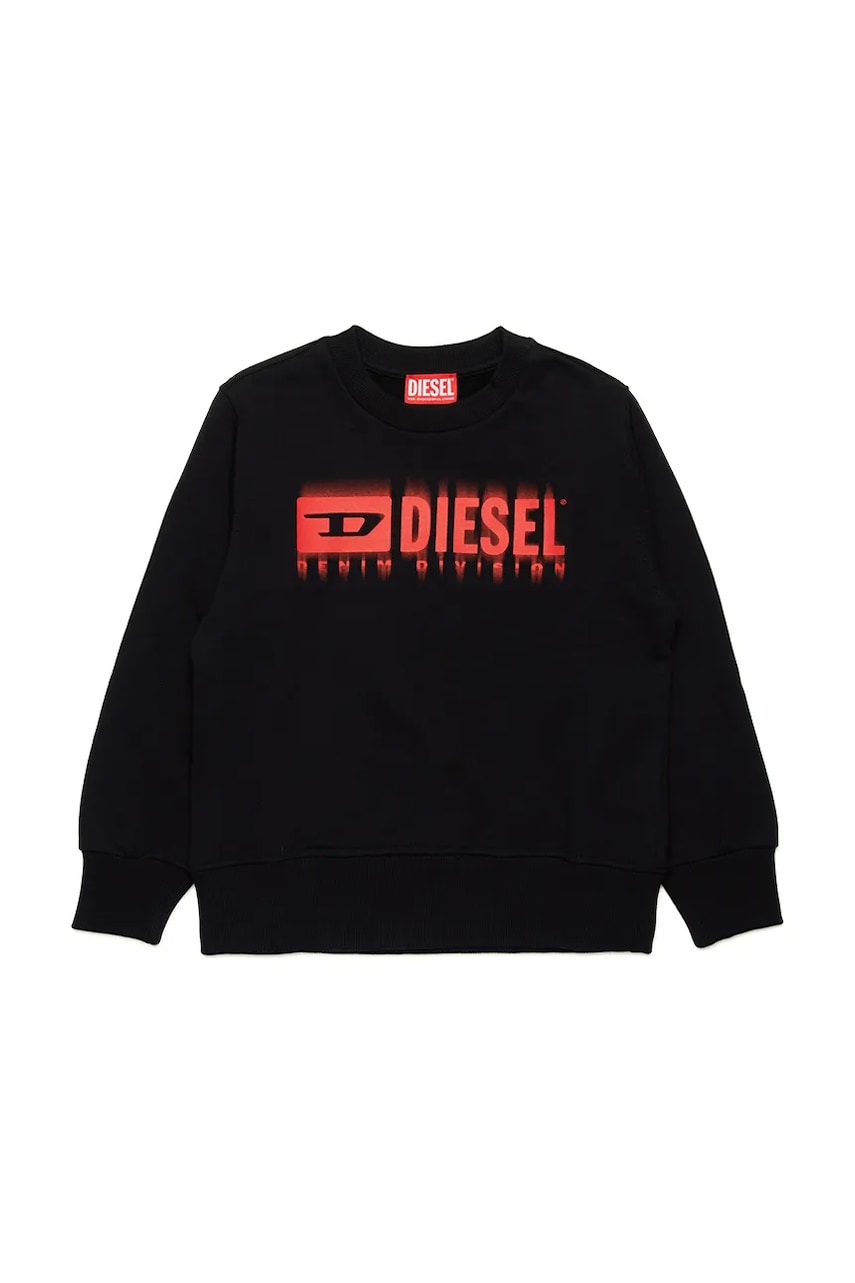 Diesel hanorac de bumbac pentru copii SGINNL8 OVER SWEAT-SHIRT culoarea negru, cu imprimeu, J02040 Diesel hanorac de bumbac pentru copii SGINNL8 OVER SWEAT-SHIRT culoarea negru, cu imprimeu, J02040