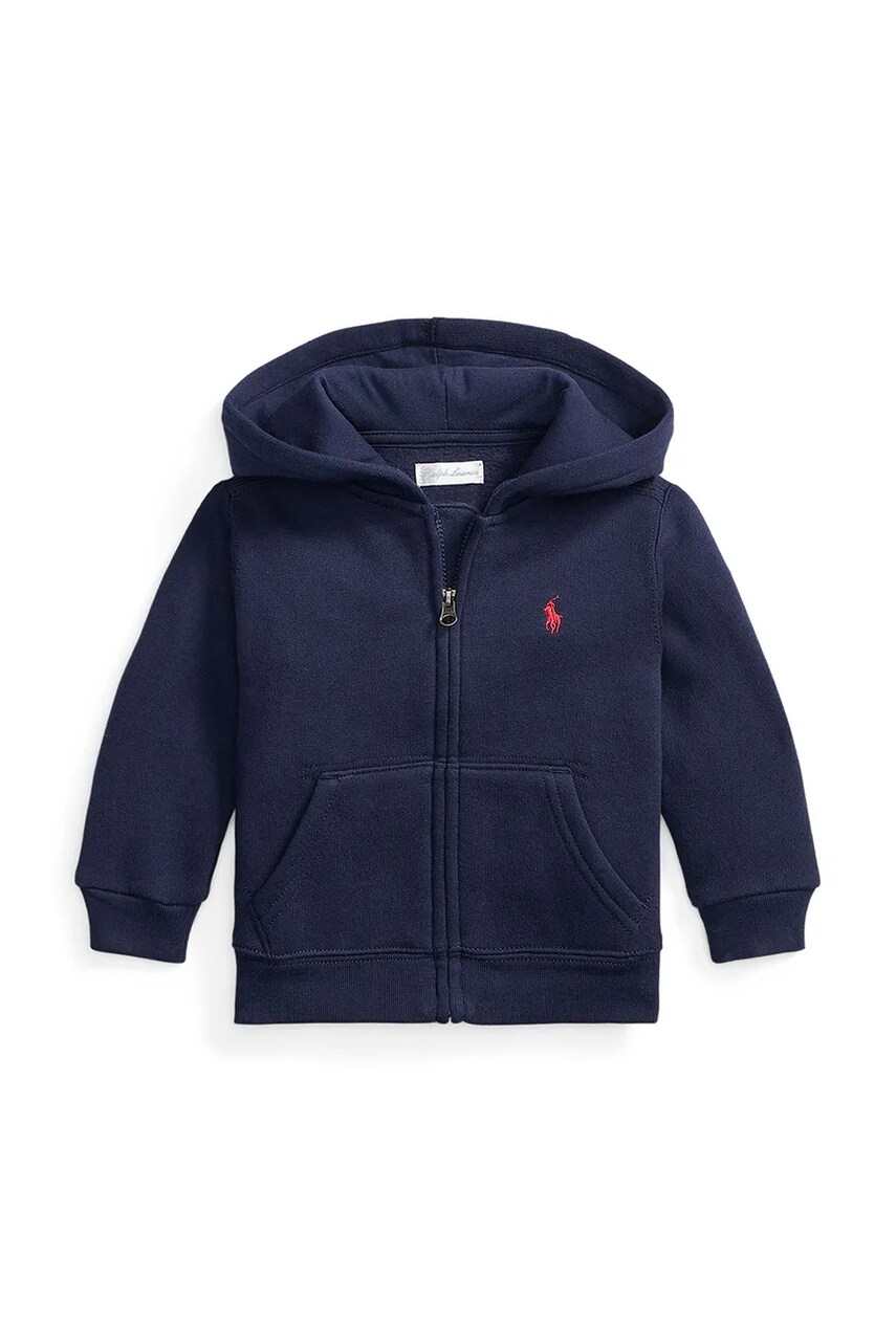 Levně Dětská mikina Polo Ralph Lauren tmavomodrá barva, s kapucí, hladká, 320547626001