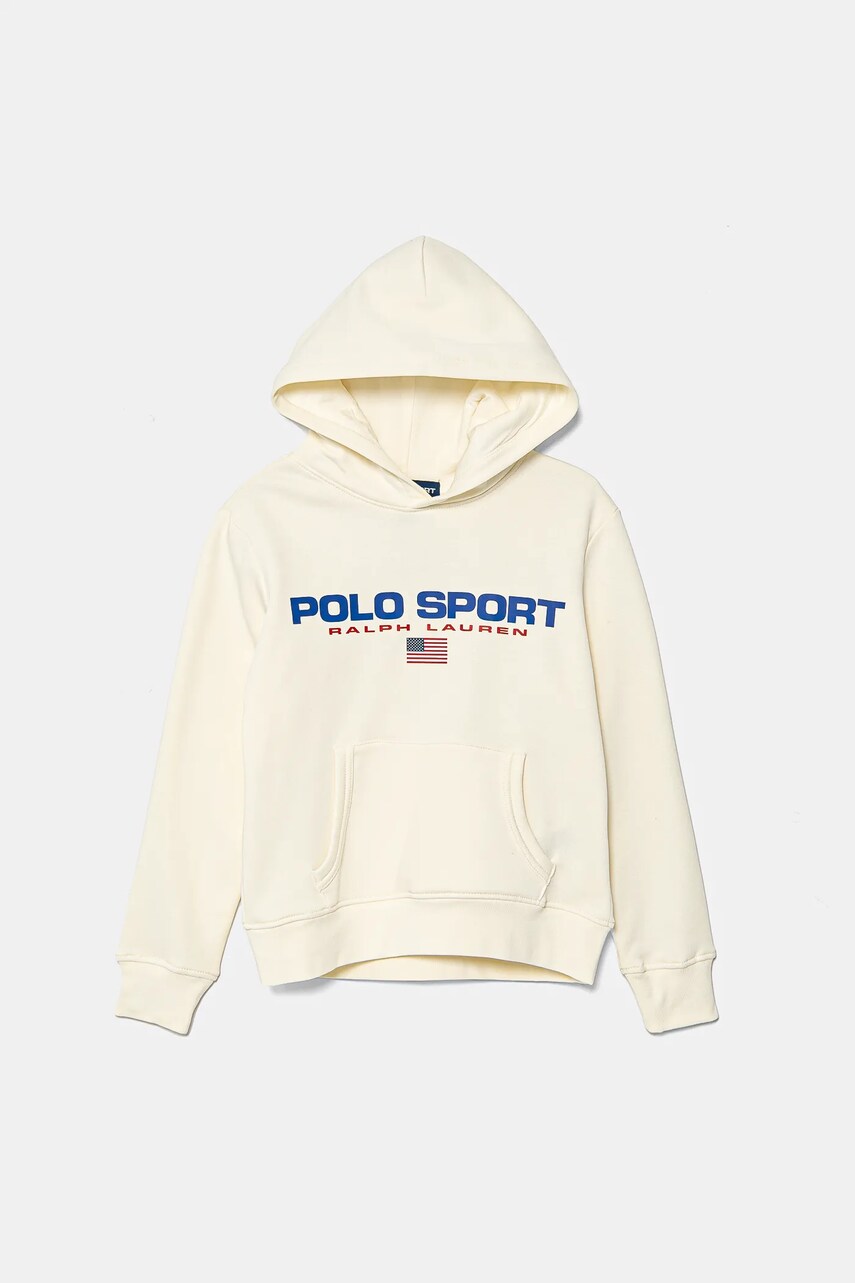 Levně Dětská mikina Polo Ralph Lauren béžová barva, s kapucí, s potiskem, 323962111005